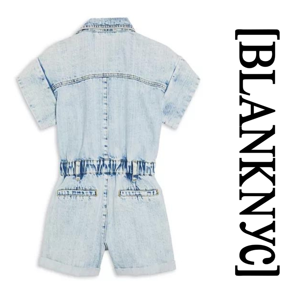 BLANK NYC - Time Zone Acid Wash Denim Short Sleeve Romper - XSmall - Picture 13 of 14